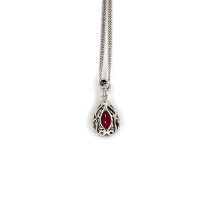 18ct White Gold Ruby & Diamond Pear-Shaped Cluster Pendant & Chain