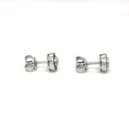 Art Deco Style Diamond & Emerald Target Stud Earrings
