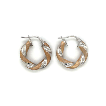 9ct Yellow & White Gold Twist Creole Hoop Earrings
