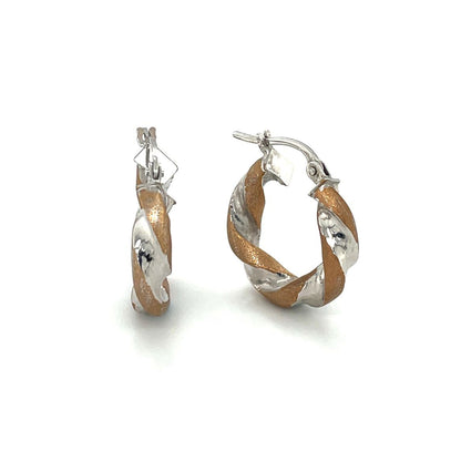 9ct Yellow & White Gold Twist Creole Hoop Earrings