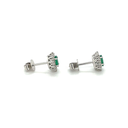 18ct White Gold Emerald & Diamond Cluster Stud Earrings