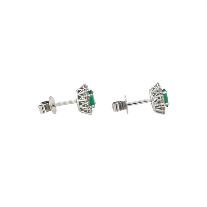 18ct White Gold Emerald & Diamond Cluster Stud Earrings