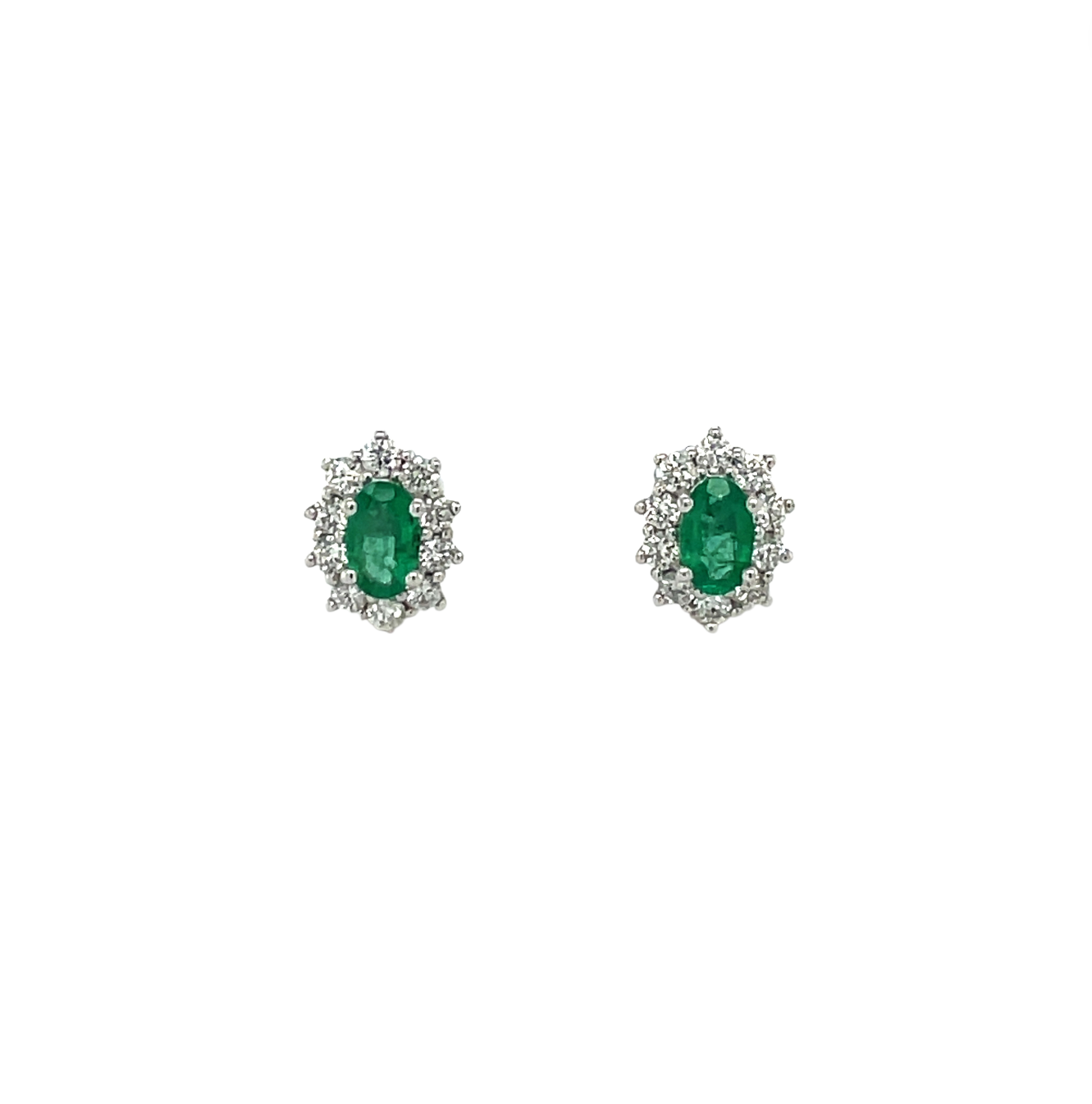 18ct White Gold Emerald & Diamond Cluster Stud Earrings