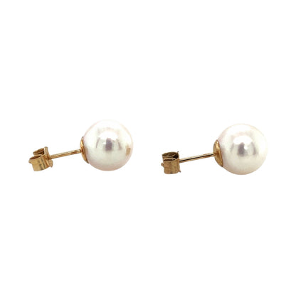 9ct Yellow Gold Akoya Pearl Stud Earrings (9mm)