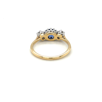 Sapphire & Diamond Three Stone Yellow Gold Ring (T)