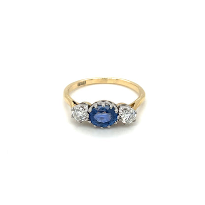 Sapphire & Diamond Three Stone Yellow Gold Ring (T)