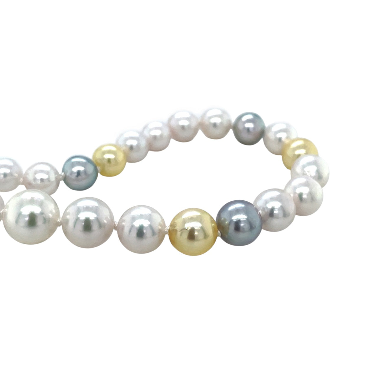 9ct Yellow Gold Multi Coloured Graduated Akoya Pearl Necklace (18")