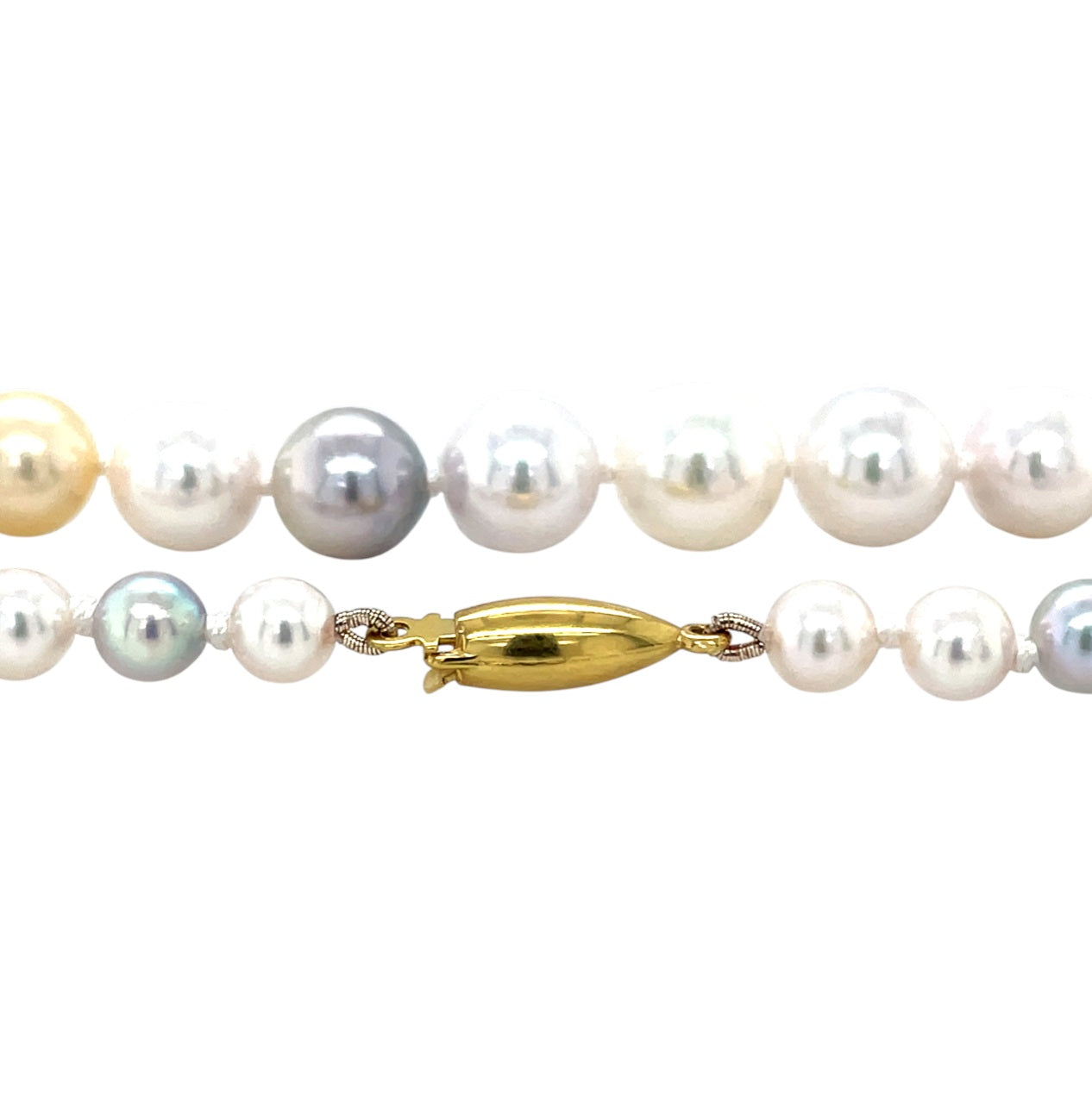 9ct Yellow Gold Multi Coloured Graduated Akoya Pearl Necklace (18")