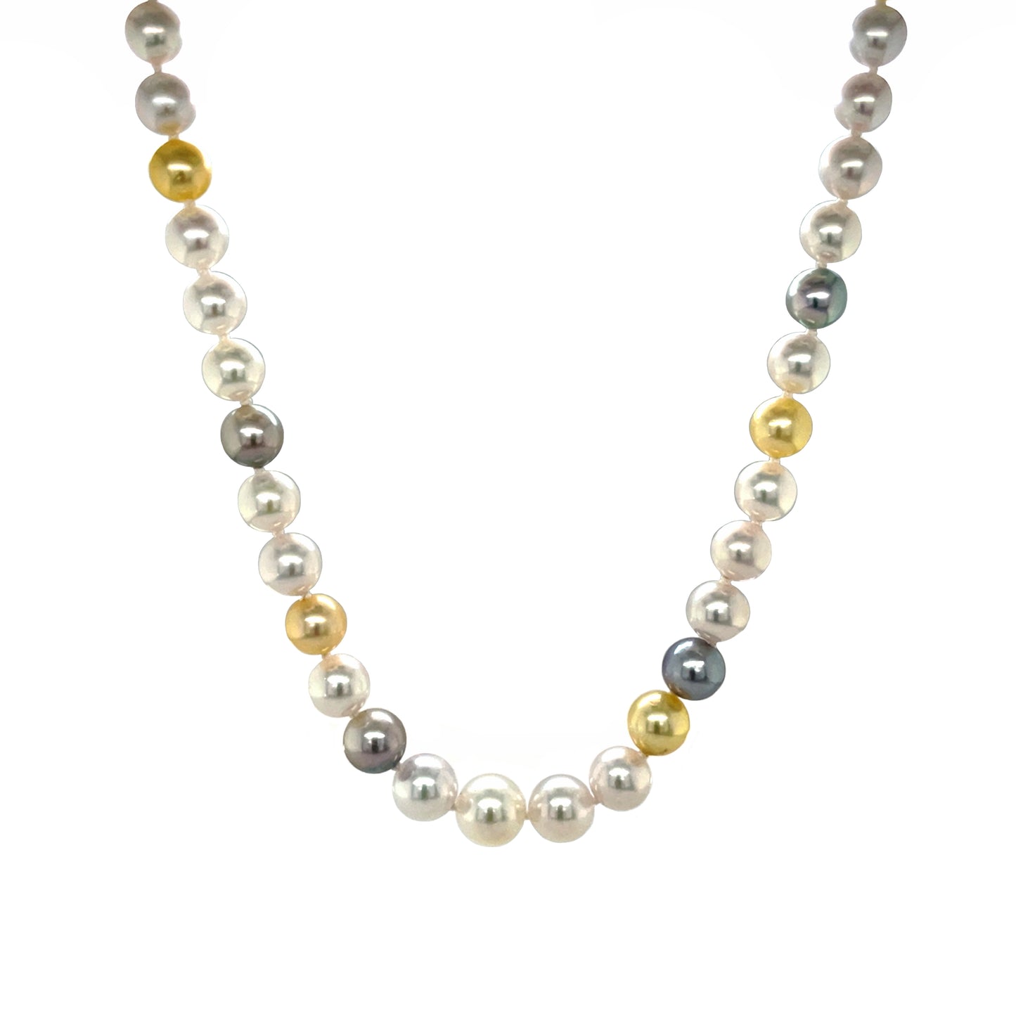 9ct Yellow Gold Multi Coloured Graduated Akoya Pearl Necklace (18")