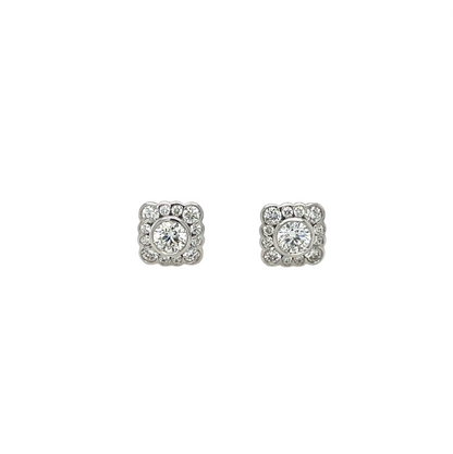 18ct White Gold Diamond Square Stud Earrings
