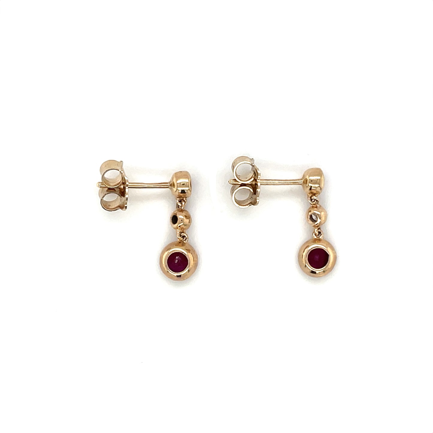 9ct Yellow Gold Ruby & Diamond Drop Earrings