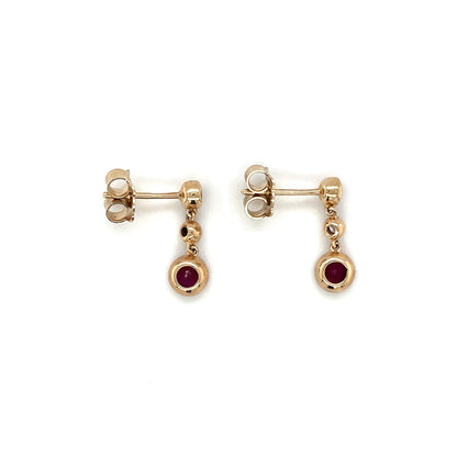 9ct Yellow Gold Ruby & Diamond Drop Earrings