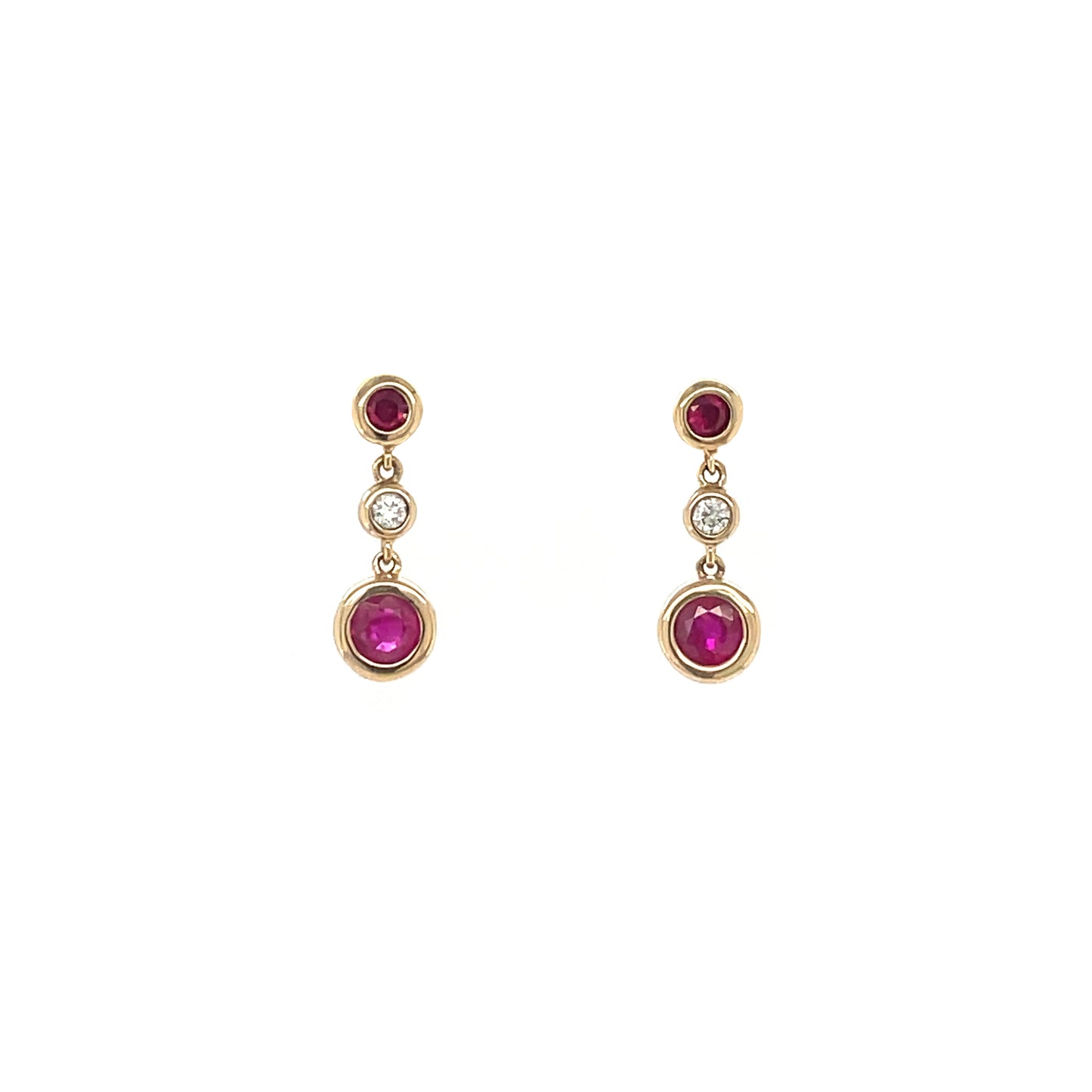 9ct Yellow Gold Ruby & Diamond Drop Earrings