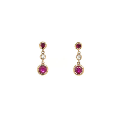 9ct Yellow Gold Ruby & Diamond Drop Earrings