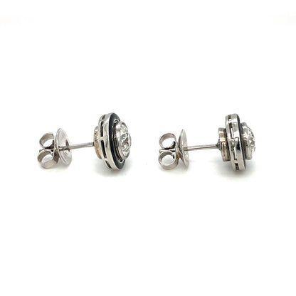 18ct White Metal Diamond & Enamel Earrings