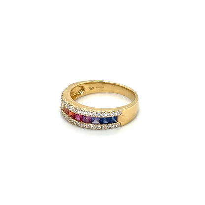 18ct Yellow Gold Multi-Coloured Sapphire & Diamond Rainbow Eternity Ring