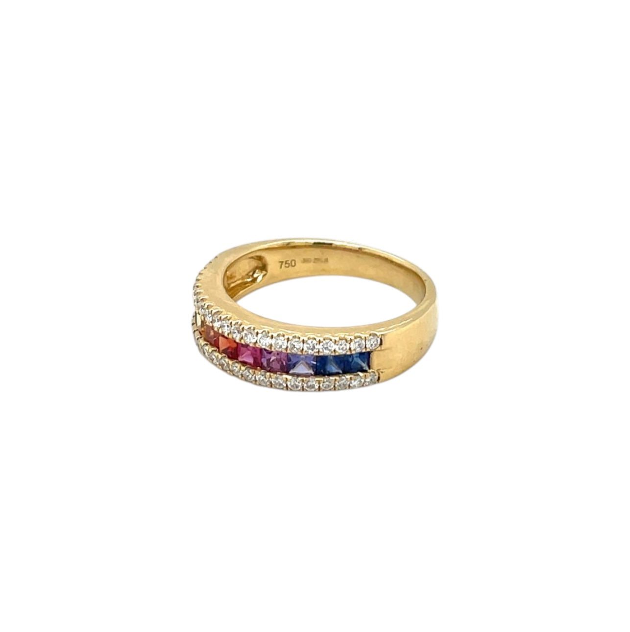 18ct Yellow Gold Multi-Coloured Sapphire & Diamond Rainbow Half-Set Eternity Ring (N)