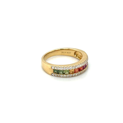 18ct Yellow Gold Multi-Coloured Sapphire & Diamond Rainbow Eternity Ring