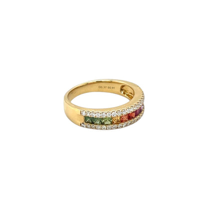 18ct Yellow Gold Multi-Coloured Sapphire & Diamond Rainbow Half-Set Eternity Ring (N)