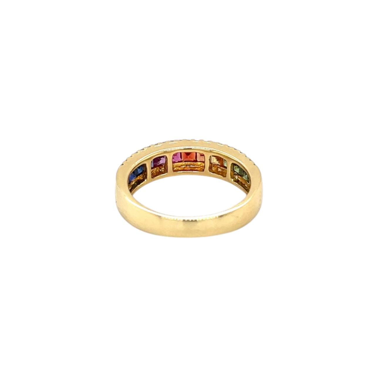 18ct Yellow Gold Multi-Coloured Sapphire & Diamond Rainbow Half-Set Eternity Ring (N)