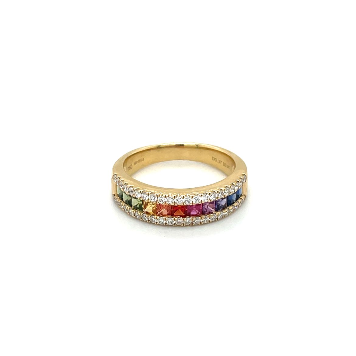 18ct Yellow Gold Multi-Coloured Sapphire & Diamond Rainbow Eternity Ring