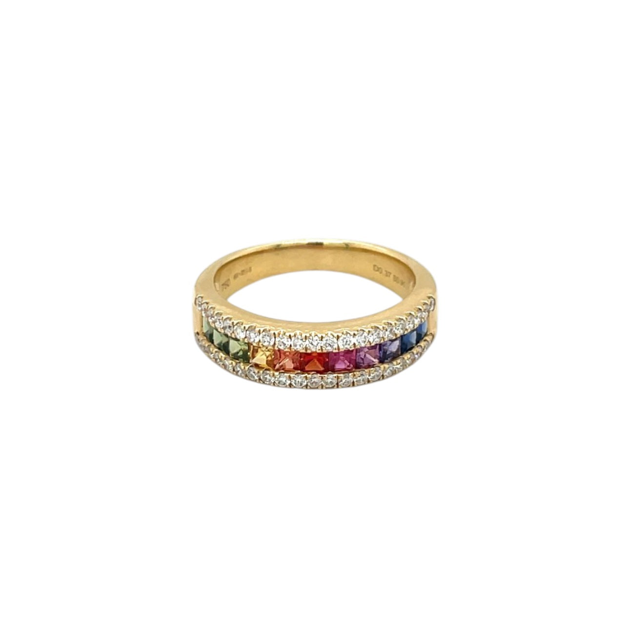 18ct Yellow Gold Multi-Coloured Sapphire & Diamond Rainbow Half-Set Eternity Ring (N)