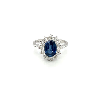 White Gold Sapphire & Diamond Cluster Ring