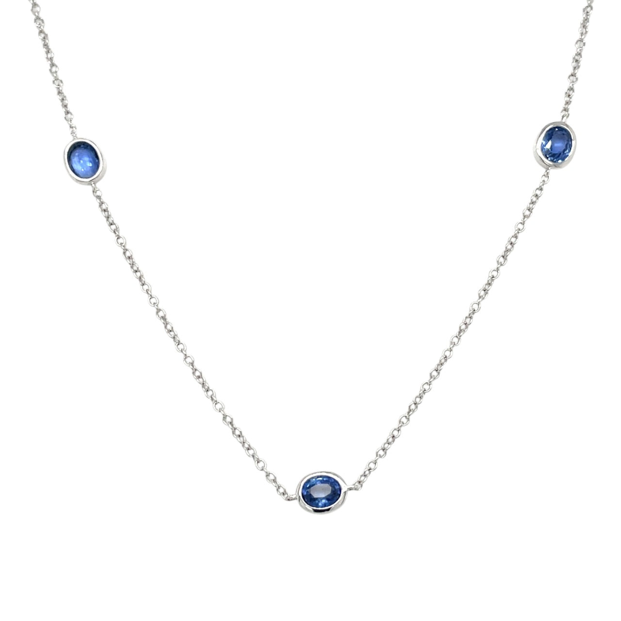 18ct White Gold Sapphire Station Necklace (22-24")
