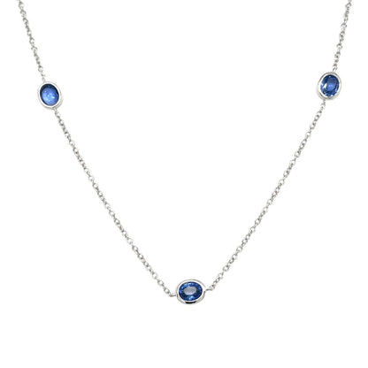 18ct White Gold Sapphire Station Necklace (22-24")
