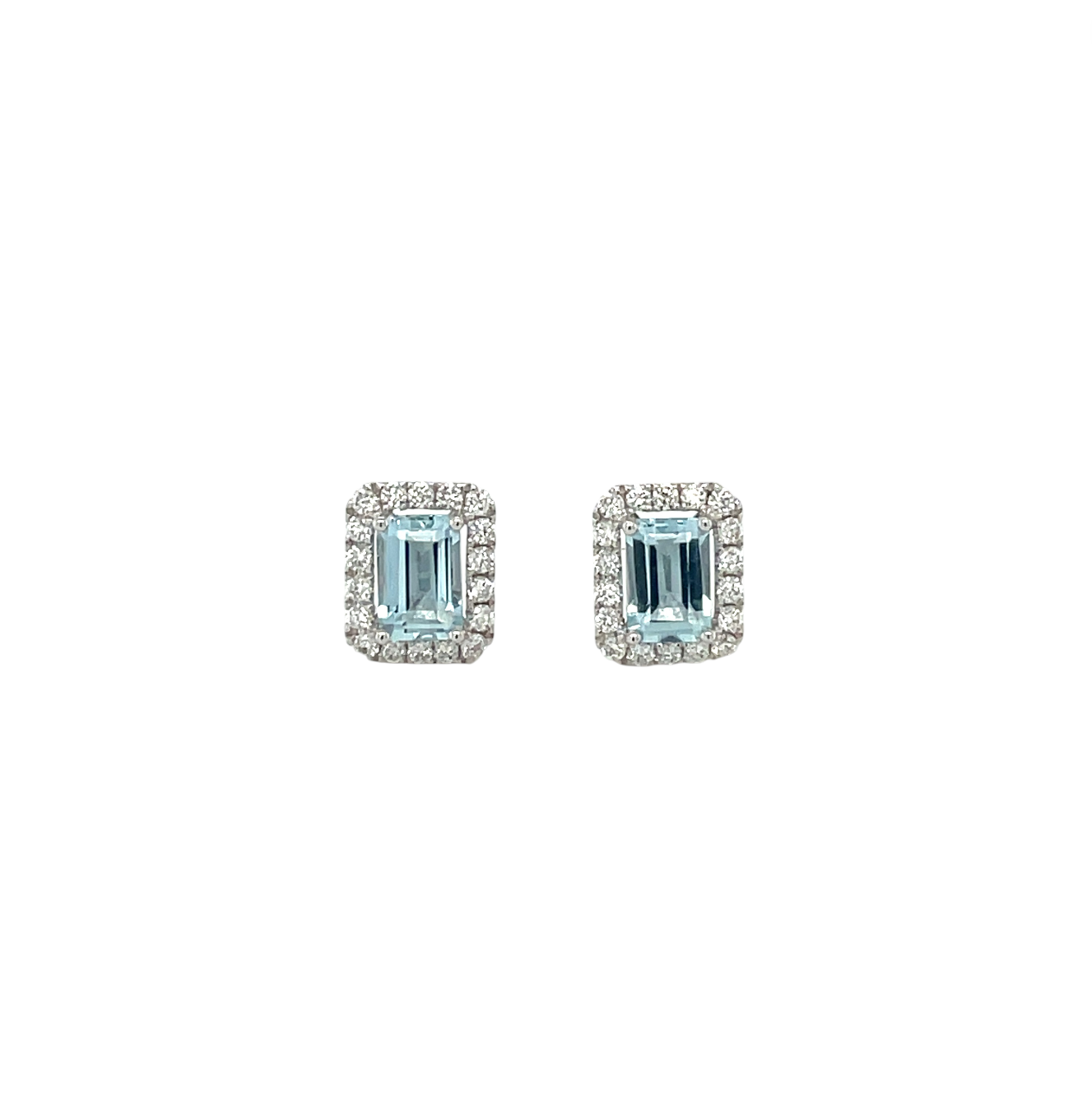 18ct White Gold Aquamarine & Diamond Cluster Earrings