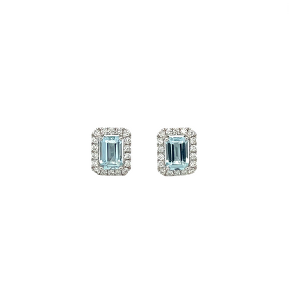 18ct White Gold Aquamarine & Diamond Cluster Earrings