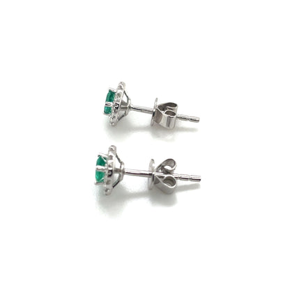 18ct White Gold Diamond And Emerald Earrings