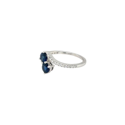18ct White Gold Sapphire & Diamond Crossover Twist Ring (M1/2)