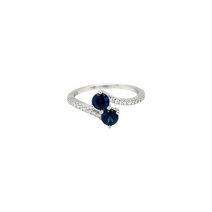 18ct White Gold Sapphire & Diamond Crossover Twist Ring (M1/2)