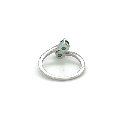 18ct White Gold Emerald & Diamond Crossover Twist Ring