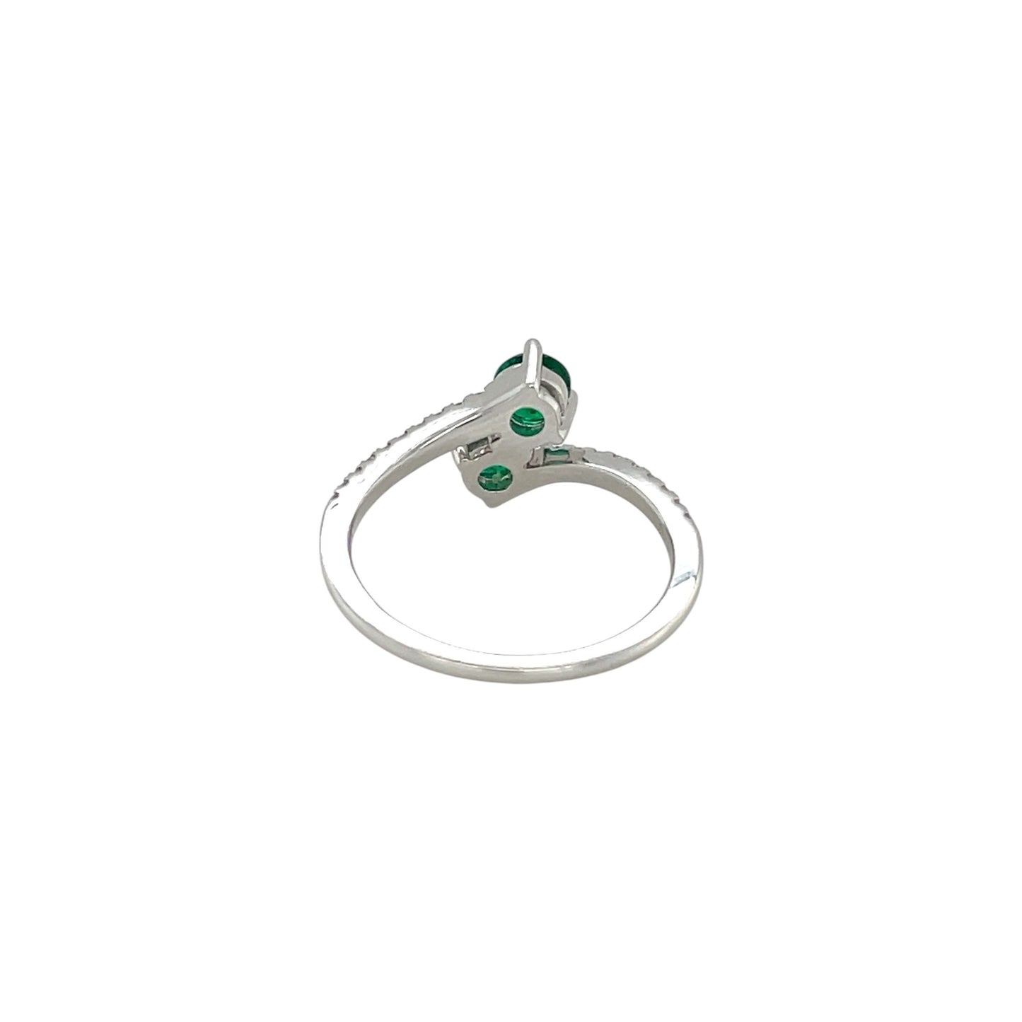 18ct White Gold Emerald & Diamond Crossover Twist Ring (N)