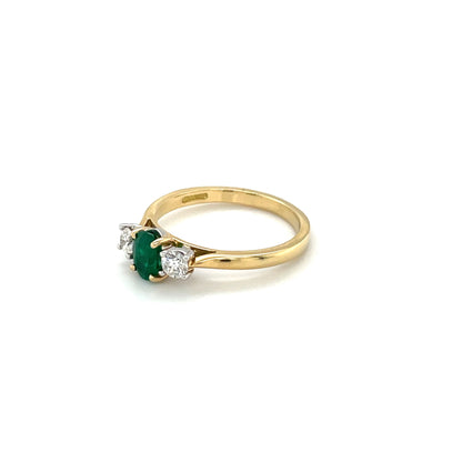 18ct Yellow Gold Emerald & Diamond Three-Stone Ring