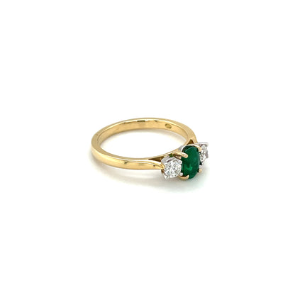 18ct Yellow Gold Emerald & Diamond Three-Stone Ring