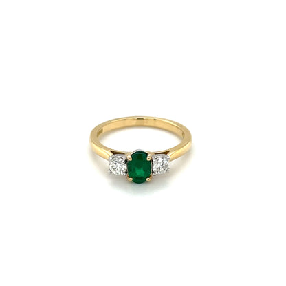 18ct Yellow Gold Emerald & Diamond Three-Stone Ring