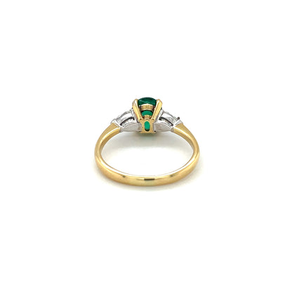 18ct Yellow Gold Emerald & Diamond Three-Stone Ring