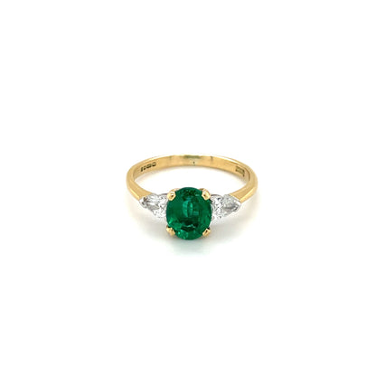 18ct Yellow Gold Emerald & Diamond Three-Stone Ring