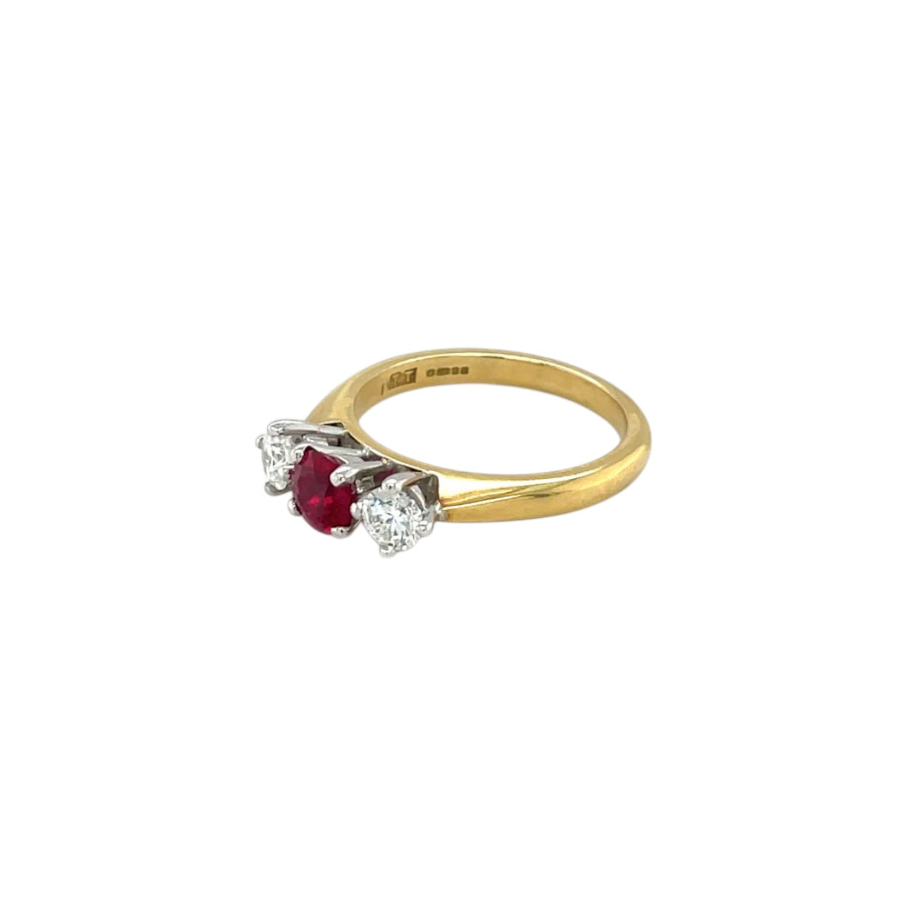 18ct Yellow Gold Ruby & Diamond Three-Stone Ring (M)