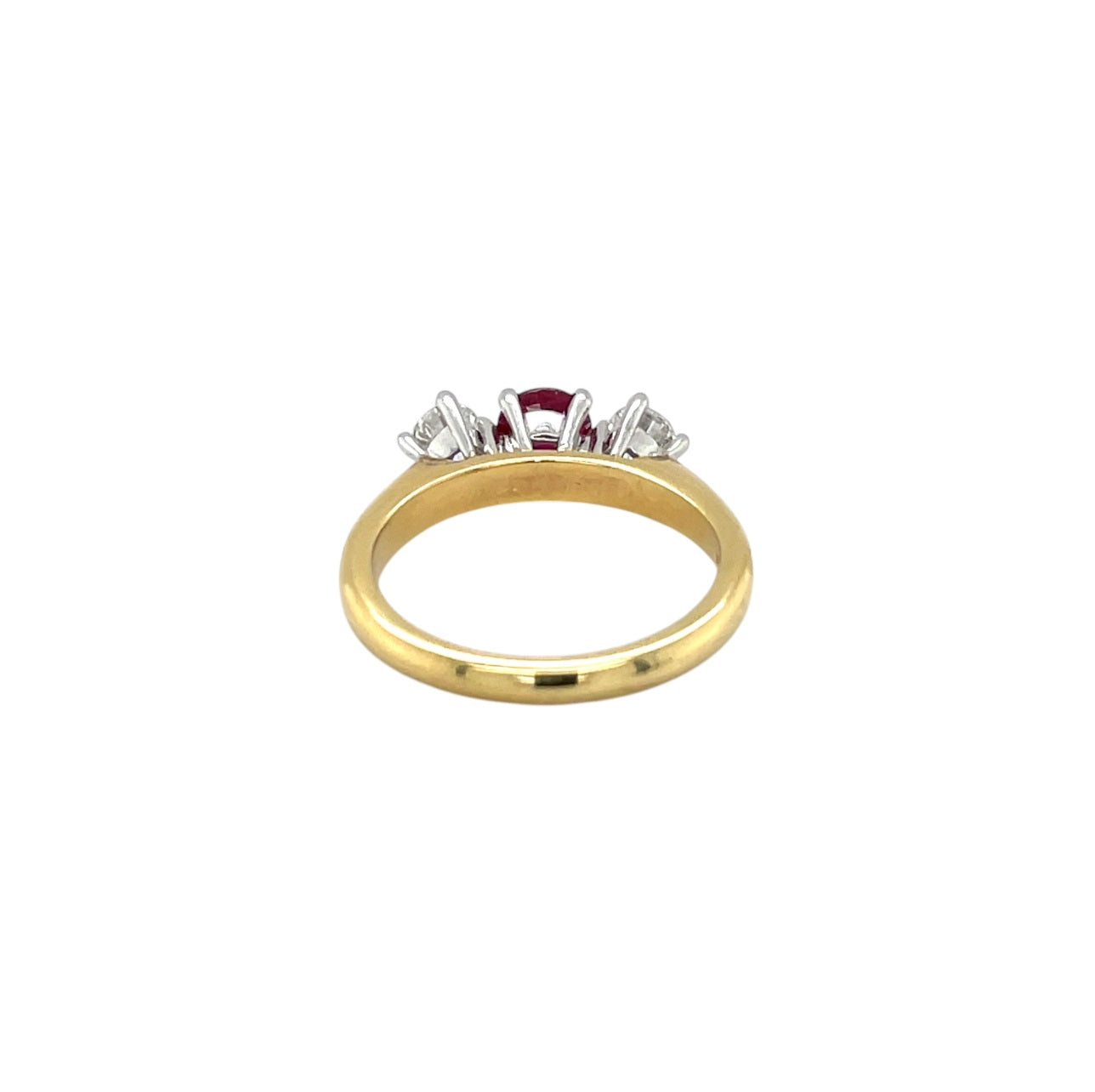 18ct Yellow Gold Ruby & Diamond Three-Stone Ring (M)
