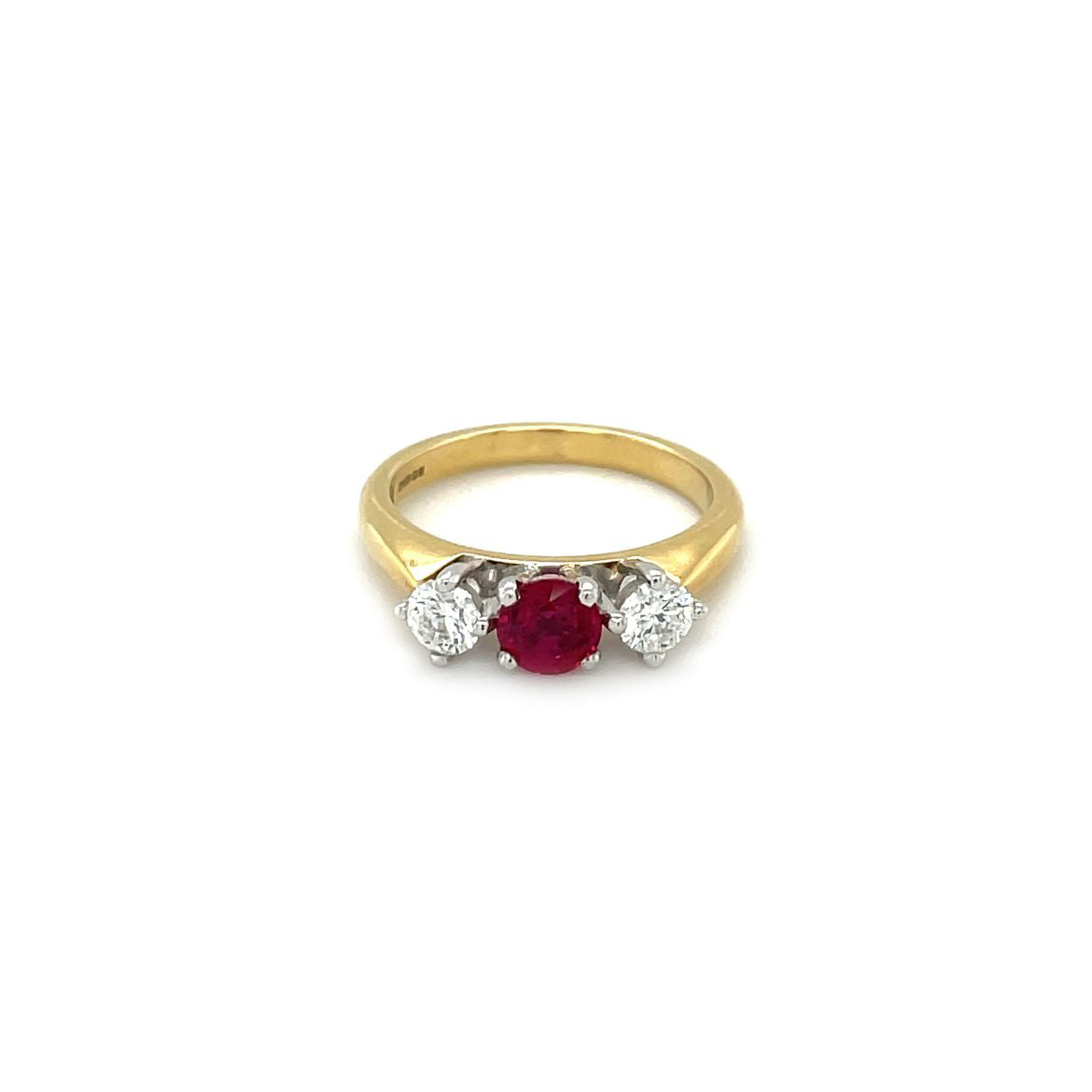 18ct Yellow Gold Ruby Diamond Three-Stone Ring (M) – Walter Bull
