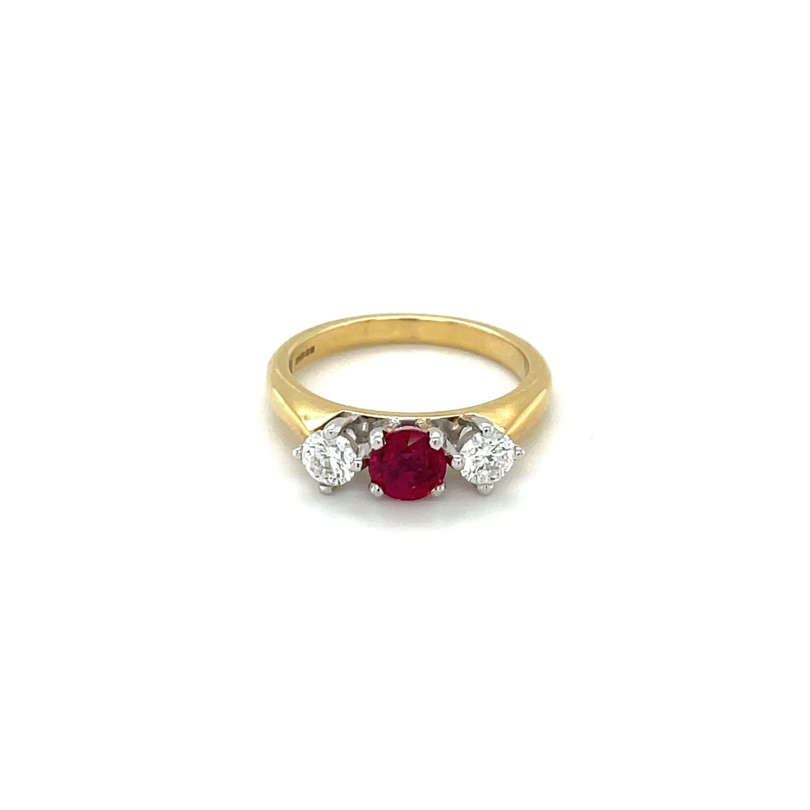 18ct Yellow Gold Ruby & Diamond Three-Stone Ring