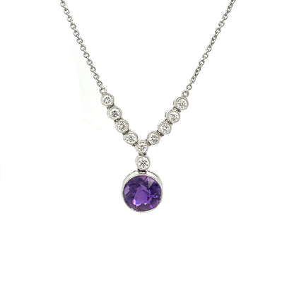 18ct White Gold Amethyst & Diamond Pendant