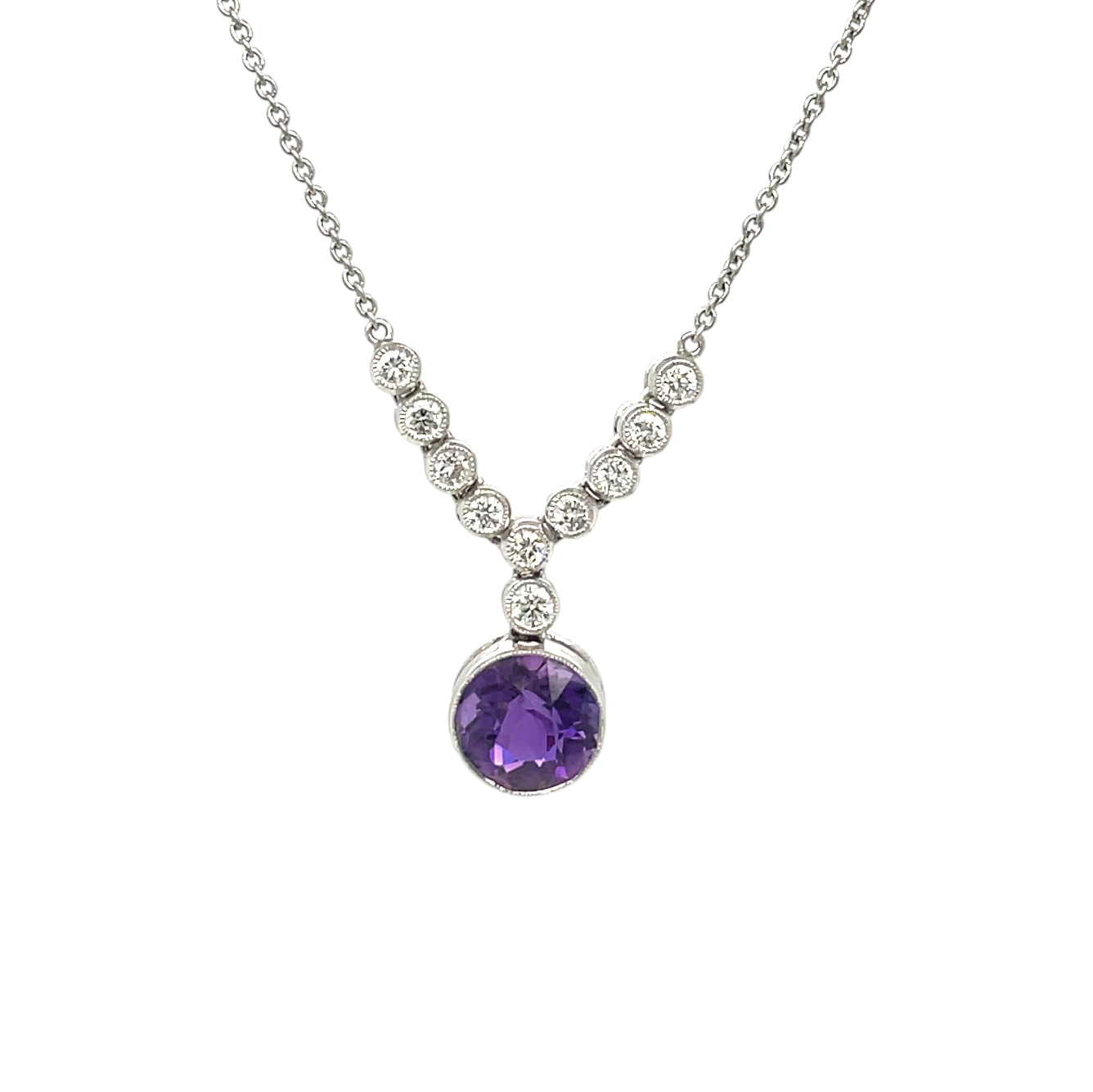 18ct White Gold Amethyst Necklace (18")