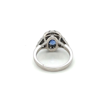 18ct White Gold Oval Sapphire & Diamond Cluster Ring