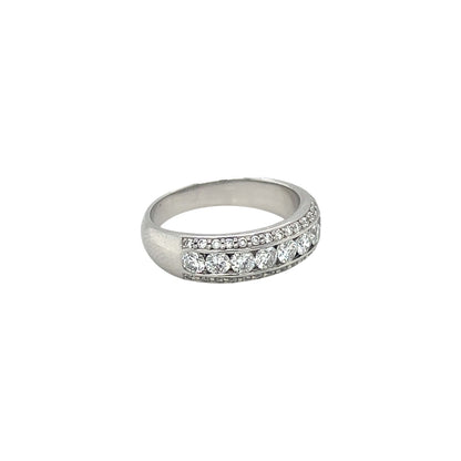 18ct White Gold Three-Row Diamond Half-Set Eternity Ring (O)