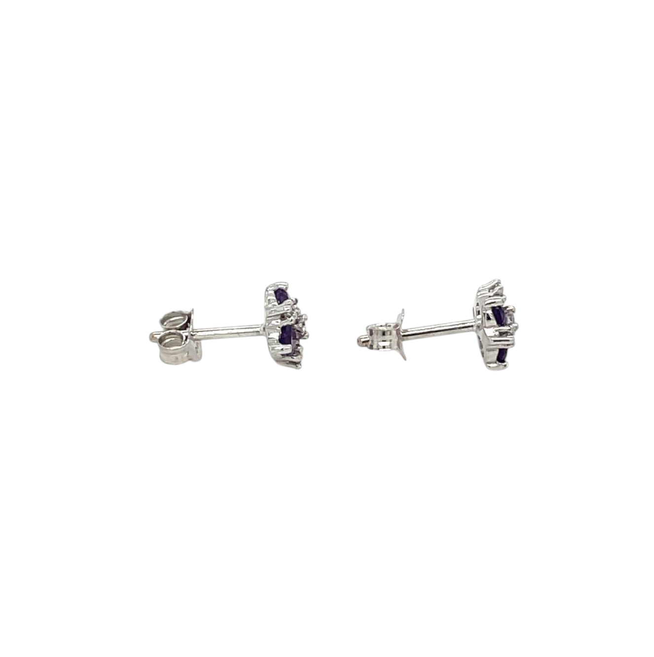 18ct White Gold Amethyst & Diamond Cluster Stud Earrings